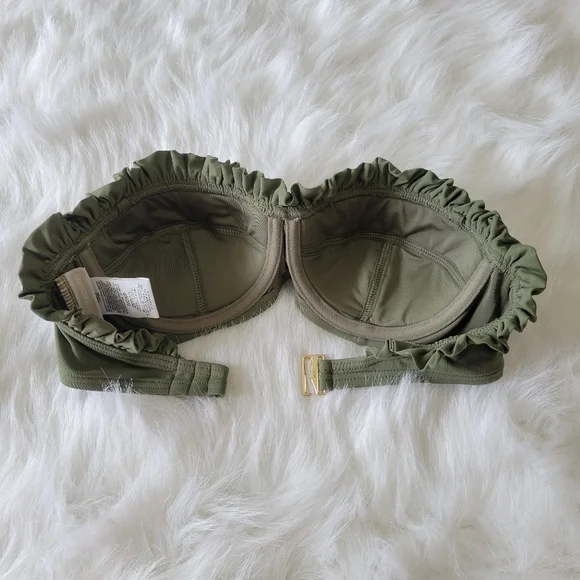 MICHAEL Michael Kors Bikini Top Olive Green Ruffle Small NWOT - Picture 12 of 15